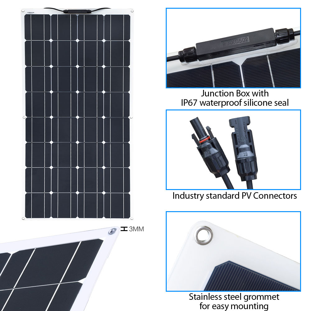 18V 100W Solar Panel - Flexible and Waterproof - Image two