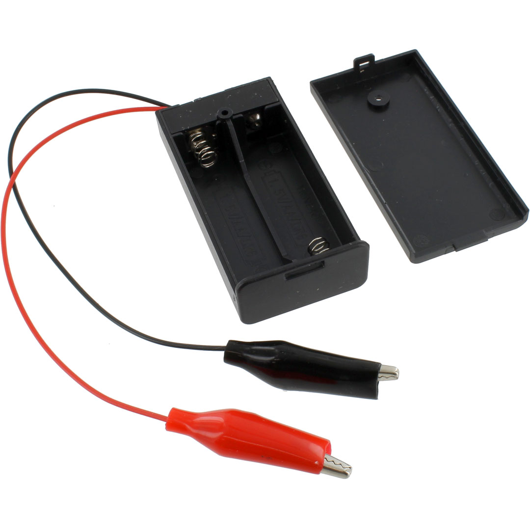 2 x AA Battery Holder with Alligator Clips, Cover, and Switch - 3V - Image one