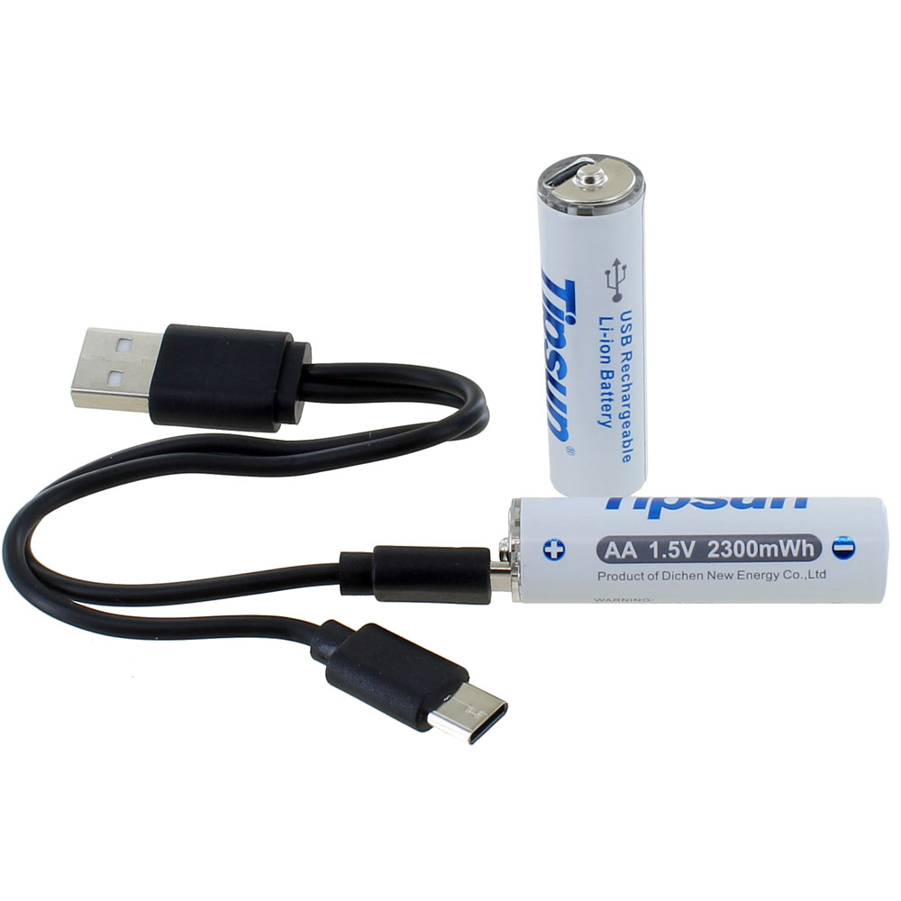 Two USB Rechargeable Lithium-Ion AA Batteries with Cable - Image two