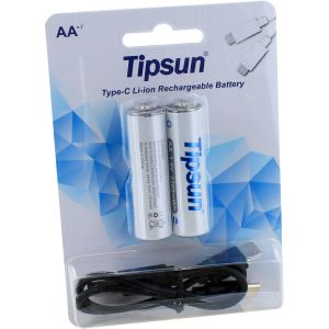 Two USB Rechargeable Lithium-Ion AA Batteries with Cable Photo 1