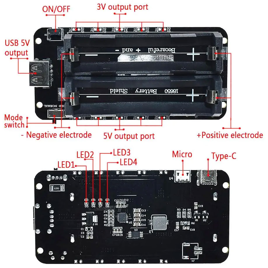 Double 18650 Battery Charge Shield - 3V 5V DC Supply - Image three