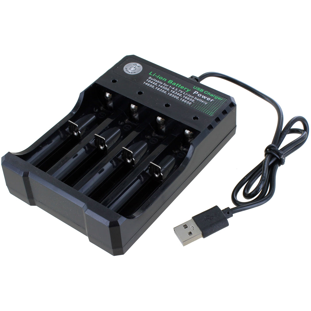 Lithium Ion Battery Charger - 4 Bays - USB Powered - Image one