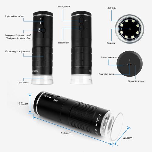 50X-1000X Wireless Digital Microscope with Stand and 8 LED Illumination photo 2