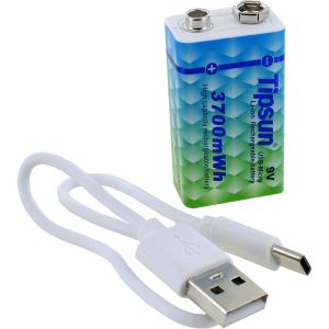 USB Rechargeable Lithium-Ion 9V Battery with Cable - Image One