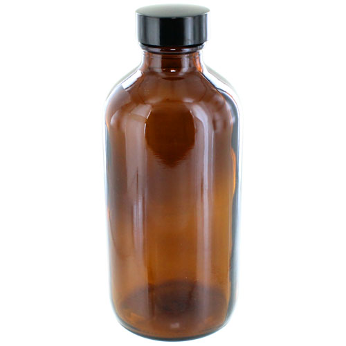 Amber Bottle 8oz - Boston Round w/Cap - Image one