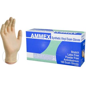 AMMEX Ivory Stretch Vinyl Exam Latex-Free Disposable Gloves - Box of 100 Photo 1