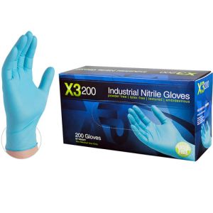 AMMEX X3D Blue Nitrile Industrial Latex-Free Disposable Gloves - Box of 200 Photo 1