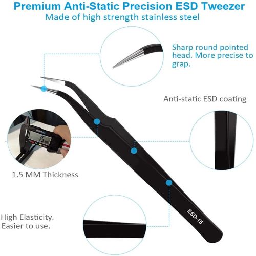 Anti-Static ESD Stainless Steel Precision Tweezers - 5 inch Curved  photo 2