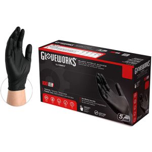Gloveworks Black Nitrile Industrial Latex-Free Disposable Gloves - Box of 100 Photo 1