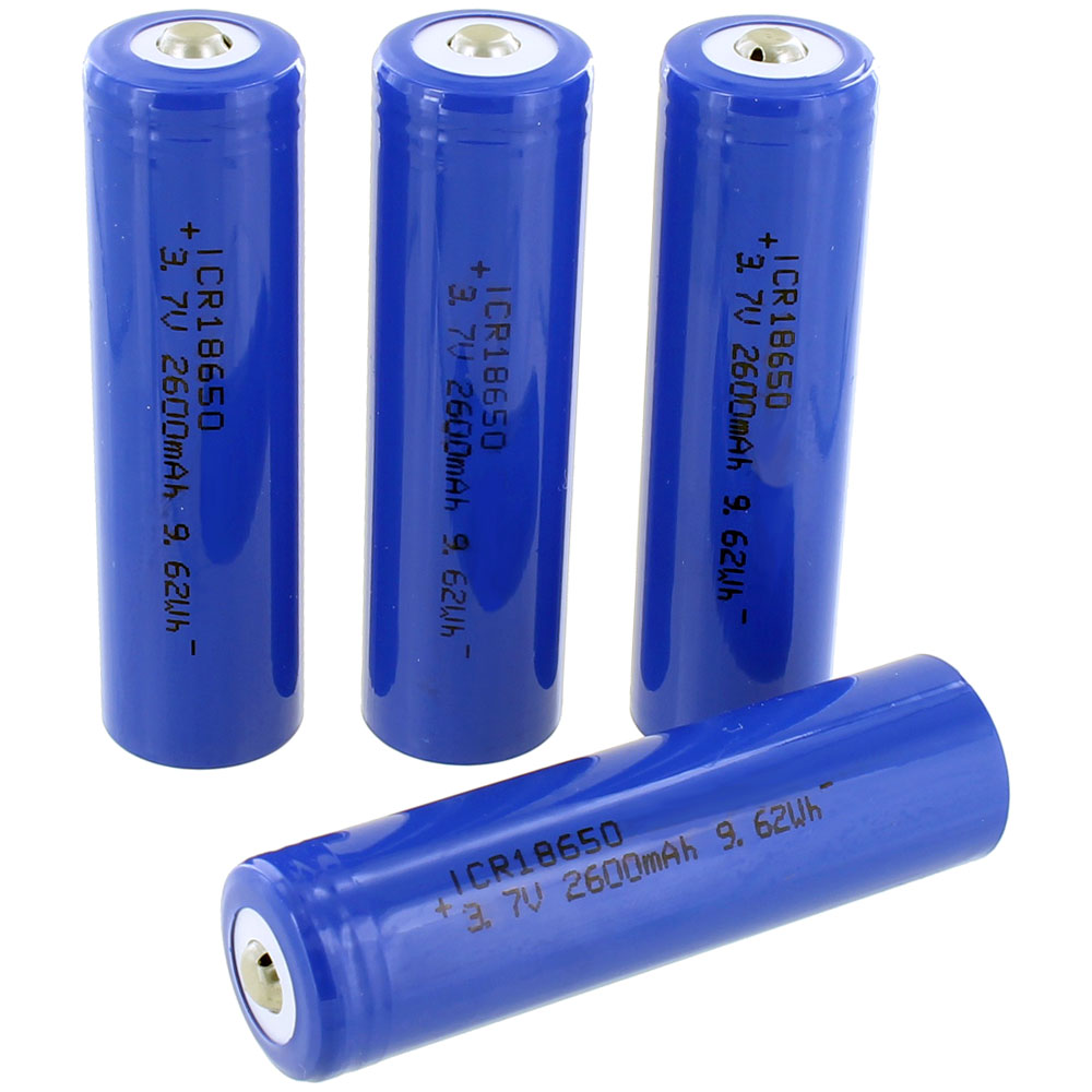 4 Pack of ICR 18650 Blue Lithium Ion Rechargeable Batteries 3.7V 2600mAh xUmp