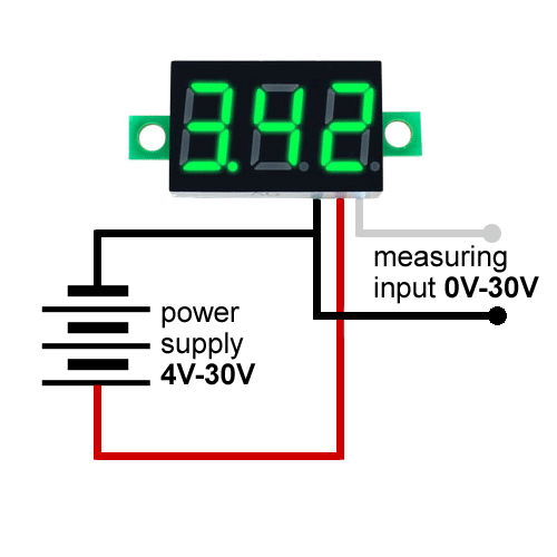 Mini Digital Voltmeter - 0V-30V - 3-Wire - Image three