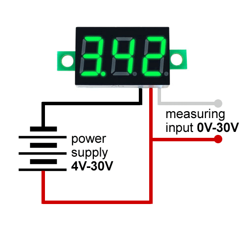 Mini Digital Voltmeter - 0V-30V - 3-Wire - Image three