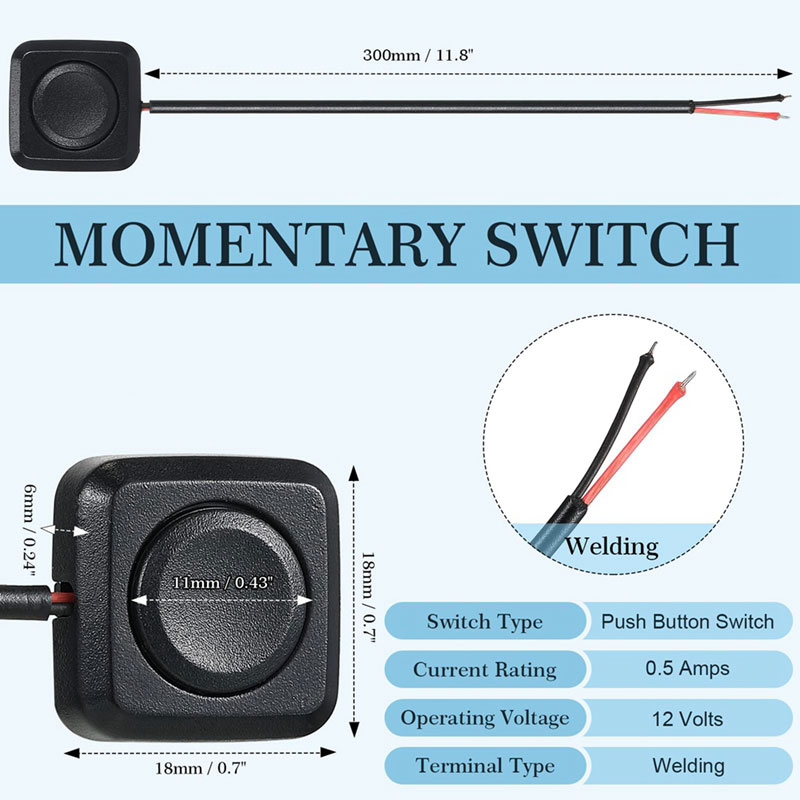 Mini Push-Button Switch with Wire Leads - Momentary - Sticky Base - Image three
