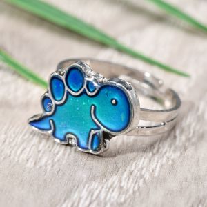 Triceratops Dino Mood Ring with Adjustable Size Band - Image One